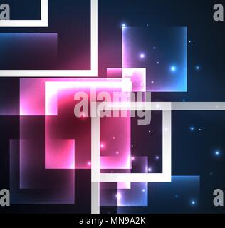 Fond sombre avec des carrés et des effets lumineux brillant. Fond sombre avec des effets lumineux brillant bleu, des lignes et des carrés de verre Illustration de Vecteur
