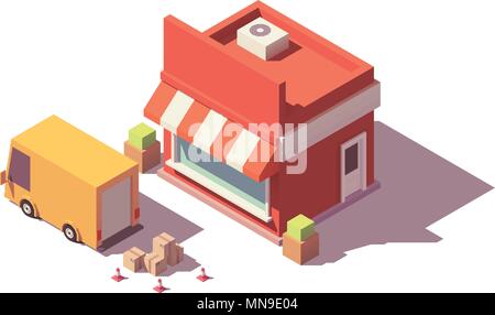 Faible vecteur icône poly shop Illustration de Vecteur