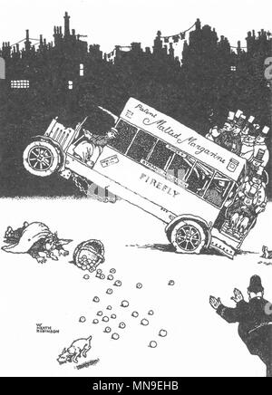 HEATH ROBINSON. Les passagers des autobus et des pierres pour arrêter le moteur poids accident.PETITE 1935 Banque D'Images