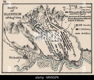 Guerre de Succession d'Espagne. Bataille de Blenheim Août 13 1704. Petite carte 1907 Banque D'Images