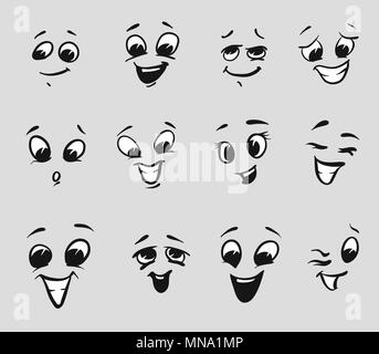 Twelf heureux visages Expressions Cartoon dessiné à la main, être esquissée Vector Illustration Illustration de Vecteur