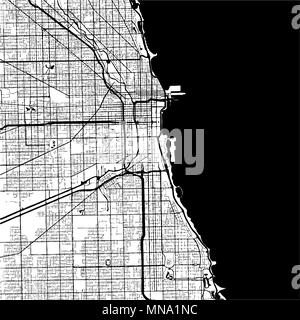 Chicago, USA, carte Monochrome oevre, contours vectoriels, version prête pour le changement de couleur, séparés sur blanc Illustration de Vecteur