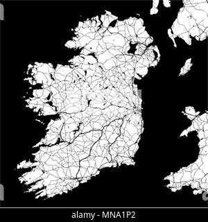 Irlande Carte Monochrome oevre, contours vectoriels, version prête pour le changement de couleur, séparés sur blanc Illustration de Vecteur