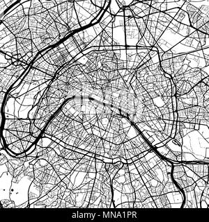 Paris, France, la carte Monochrome oevre, contours vectoriels, version prête pour le changement de couleur, séparés sur blanc Illustration de Vecteur