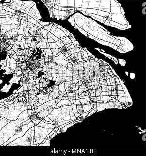 Shanghai, Chine, la carte Monochrome oevre, contours vectoriels, version prête pour le changement de couleur, séparés sur blanc Illustration de Vecteur