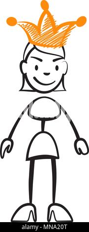 Stick figure reine avec lunettes, Stickman dessin vectoriel sur fond blanc Illustration de Vecteur