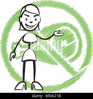 Stick figure femme sans viande, symbole Stickman dessin vectoriel sur fond blanc Illustration de Vecteur