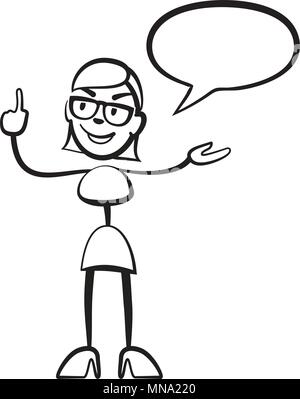 Stick figure femme persona avec bulle, Stickman dessin vectoriel sur fond blanc Illustration de Vecteur
