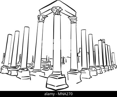 Antalya Turquie Perge Ville Attraction ancienne, célèbre monument, Destination Hand drawn Vector Illustration Illustration de Vecteur