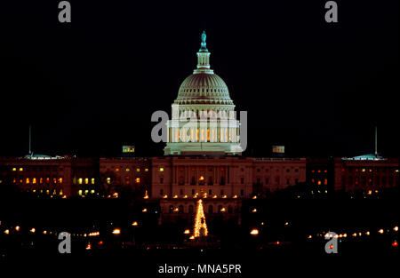 Washington DC, USA, décembre 1991 l'arbre de Noël américains des capitaux mis en place sur la façade ouest de la capitale Banque D'Images