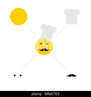 Chef hat sur smiley. icône cook. moustache, yeux, bol, hat séparément comme ingrédients. Illustration de Vecteur