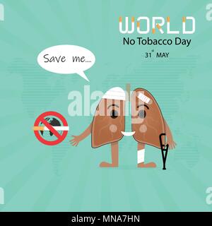 Personnage de poumon endommagé et arrêter de fumer .vecteur conception concept de contusions pulmonaires et blessé.Le 31 mai Journée mondiale sans tabac Journée sans tabac.concept.N Illustration de Vecteur