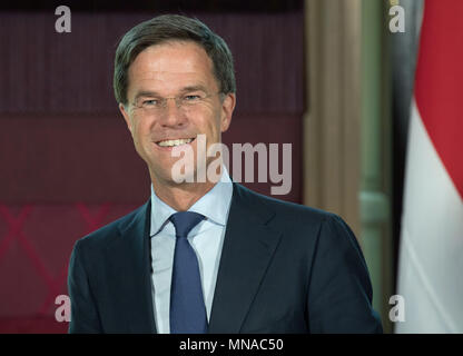 15 mai 2018, aux Pays-Bas, La Haye : Mark Rutte, Premier Ministre des Pays-Bas, dans le Catshuis pendant le président allemand Frank-Walter Steinmeier. Photo : Soeren Stache/dpa Banque D'Images