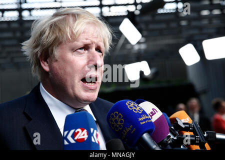 Bruxelles, Belgique. Le 15 mai 2018. Le Secrétaire aux affaires étrangères britannique Boris Johnson arrive à une réunion sur l'Algérie. Alexandros Michailidis/Alamy Live News Banque D'Images