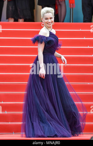 CANNES, FRANCE - 15 mai : l'actrice Emilia Clarke assiste à la première européenne de 'Solo : Une histoire de la guerre des étoiles" au Palais des Festivals le 15 mai 2018 à Cannes, France Crédit : BTWImages/Alamy Live News Banque D'Images