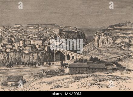 Avis de Constantin/Qasentina Mansura de la route. Algérie 1885 old print Banque D'Images