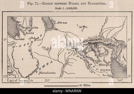 Région entre le lac Malawi/Nyasa-Tanganyika.Zambie Tanzanie Afrique de l'Est 1885 map Banque D'Images