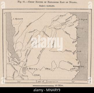 Chef d'explorateurs à l'Est du Nyassa. Le lac Malawi. Mozambique 1885 Ancien site Banque D'Images