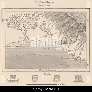 Honolulu. Hawaii. Hawaii 1885 ancienne carte graphique plan vintage Banque D'Images