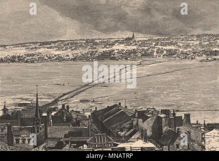 Pont de glace sur le Fleuve Saint-Laurent - Vue de la ville de Québec. Canada 1885 old print Banque D'Images