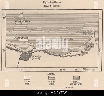 Fortaleza (Ceara) . Brésil 1885 ancienne carte graphique plan vintage Banque D'Images