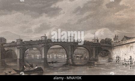 PARIS. Vue du Pont Neuf, faire levier entre le quais Augustins/Orfévres. La grive 1845 Banque D'Images