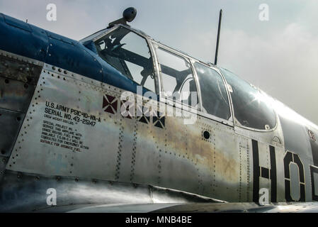 North American P-51C Mustang au début de la Deuxième Guerre mondiale avion de chasse détails avec marquage au pochoir et tuer. Côté métal terni sur aluminium, aluminium. Banque D'Images