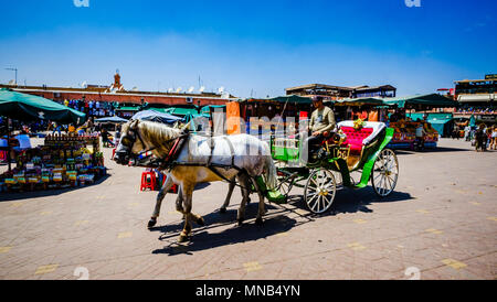 Les touristes en calèche pour un tour dans la place Jemaa el-Fnaa, Site du patrimoine mondial de l'Unesco, à Marrakech, Maroc, Afrique du Nord Banque D'Images