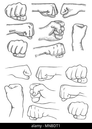 Ensemble de style vintage en poings isolé sur fond blanc. Dans le style de la gravure ancienne, de l'illustration. Banque D'Images