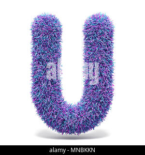 La fausse fourrure mauve LETTRE U 3D render illustration isolé sur fond blanc Banque D'Images