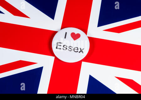 Londres, Royaume-Uni - 27 avril 2018 : J'adore la photo sur le badge d'Essex UK drapeau, le 27 avril 2018. Banque D'Images