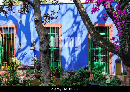 Mexico, mexicain, hispanique, Coyoacan, Del Carmen, Frida Kahlo Museum Museo Frida Kahlo, Maison bleue, cour centrale, jardin, ombre d'arbre MX180308021 Banque D'Images