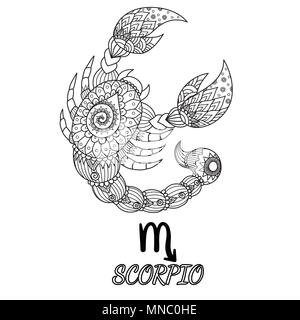 Zendoodle conception de Scorpion signe du zodiaque pour l'élément de conception et de coloriage adultes page. Vecteur Stock Illustration de Vecteur
