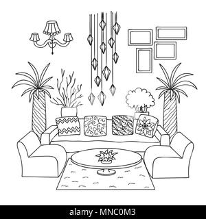 Salon dessiné à la main pour la conception et l'élément de la page à colorier. Vector illustration Illustration de Vecteur