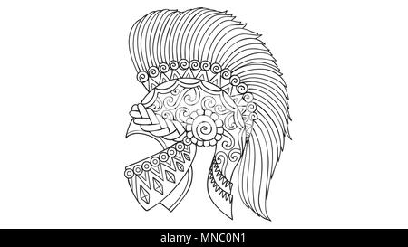 Hand drawn fantasy leonidas historique casque sur fond blanc pour la conception et l'élément de la page livre de coloriage pour les enfants et les adultes.Vector illustration Illustration de Vecteur