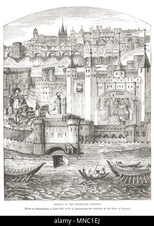 Londres médiévale au 15e siècle, illustrant la captivité de Charles, duc d'Orléans, un noble français capturé à la bataille d'Azincourt en 1415. Banque D'Images