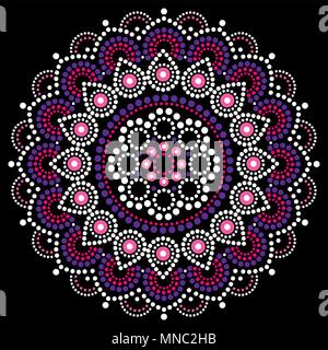 Mandala dot painting design vectoriel, les Autochtones australiens, style Boho folk art ornement en rose et violet Illustration de Vecteur