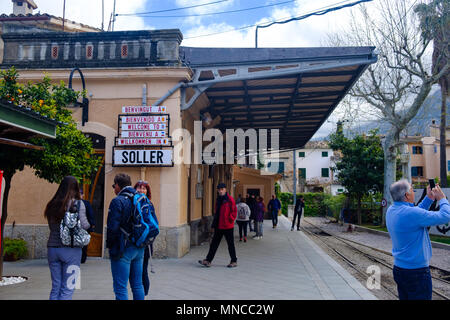 La gare de la ville de Soller sur l'île espagnole de Majorque Banque D'Images