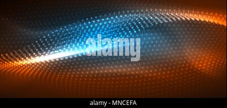 Vague de particules de fumée en douceur. Vague de particules de fumée lisse, big data base techno avec des points lumineux, concept hi-tech Illustration de Vecteur