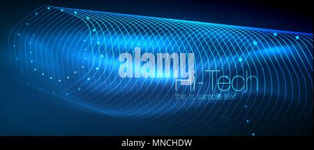 Hi-tech techno futuriste, l'arrière-plan des formes au néon et points. Hi-tech techno futuriste, l'arrière-plan des formes au néon et points. Connexion Technologie, big data, à points de la structure. Couleur bleu Illustration de Vecteur