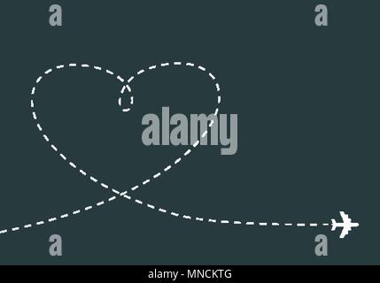 Concept d'amour. Icône de l'avion et la piste de vol Illustration de Vecteur