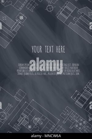 Dessin technique mécanique. Le génie du dessin de fond. Mécanisme de dessin sur un tableau à la craie. Vector Illustration Illustration de Vecteur