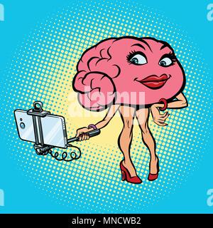 Femme de caractère cerveau photo stick selfies Illustration de Vecteur