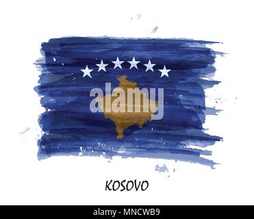 Peinture Aquarelle réaliste de drapeau Kosovo . Vector . Illustration de Vecteur