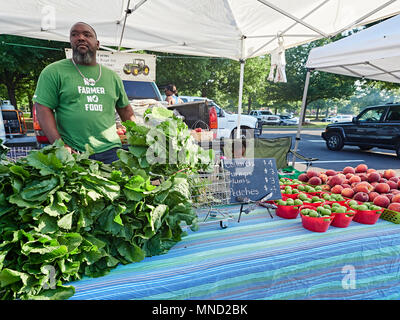 Vente producteur afro-américain du sud frais de production au marché de producteurs à Montgomery, en Alabama, USA. Banque D'Images