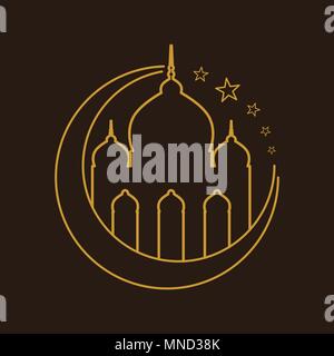 Contours d'or mosquée Illustration Symbole vecteur croissant de conception de logo graphique Illustration de Vecteur