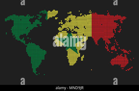 Carte du monde en pointillés au Sénégal les couleurs du pavillon isolé sur fond gris. Banque D'Images