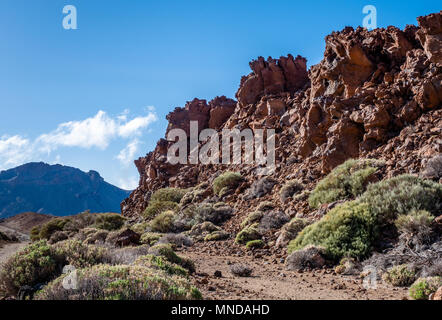 Haut mur d'aa coulées descendent des pentes d'El Teide dans le Parc National de Teide à Tenerife Banque D'Images