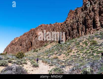 Balade sous les falaises basaltiques escarpées de la Fortaleza un grand plateau volcanique sur le Mont Teide à Tenerife Banque D'Images