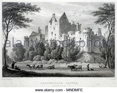 Craigmillar castle, Édimbourg, gravure ancienne de 1829 Banque D'Images